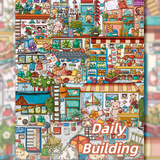 Cubic Building 3D Sticker | 2 Cute Miniature Scenes