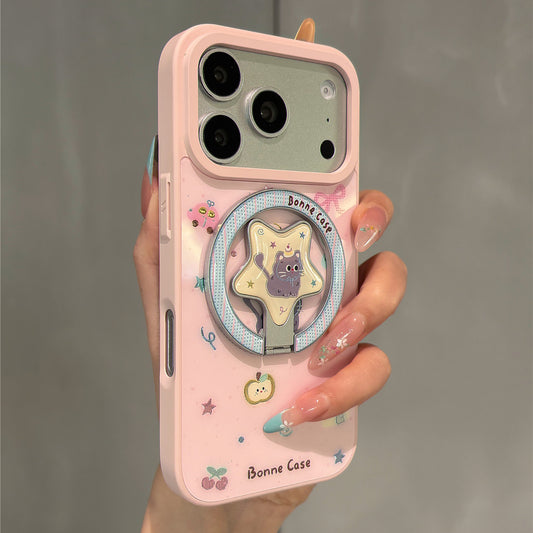 Guava Pink Cat and Dachshund Magnetic Stand Acrylic Phone Case