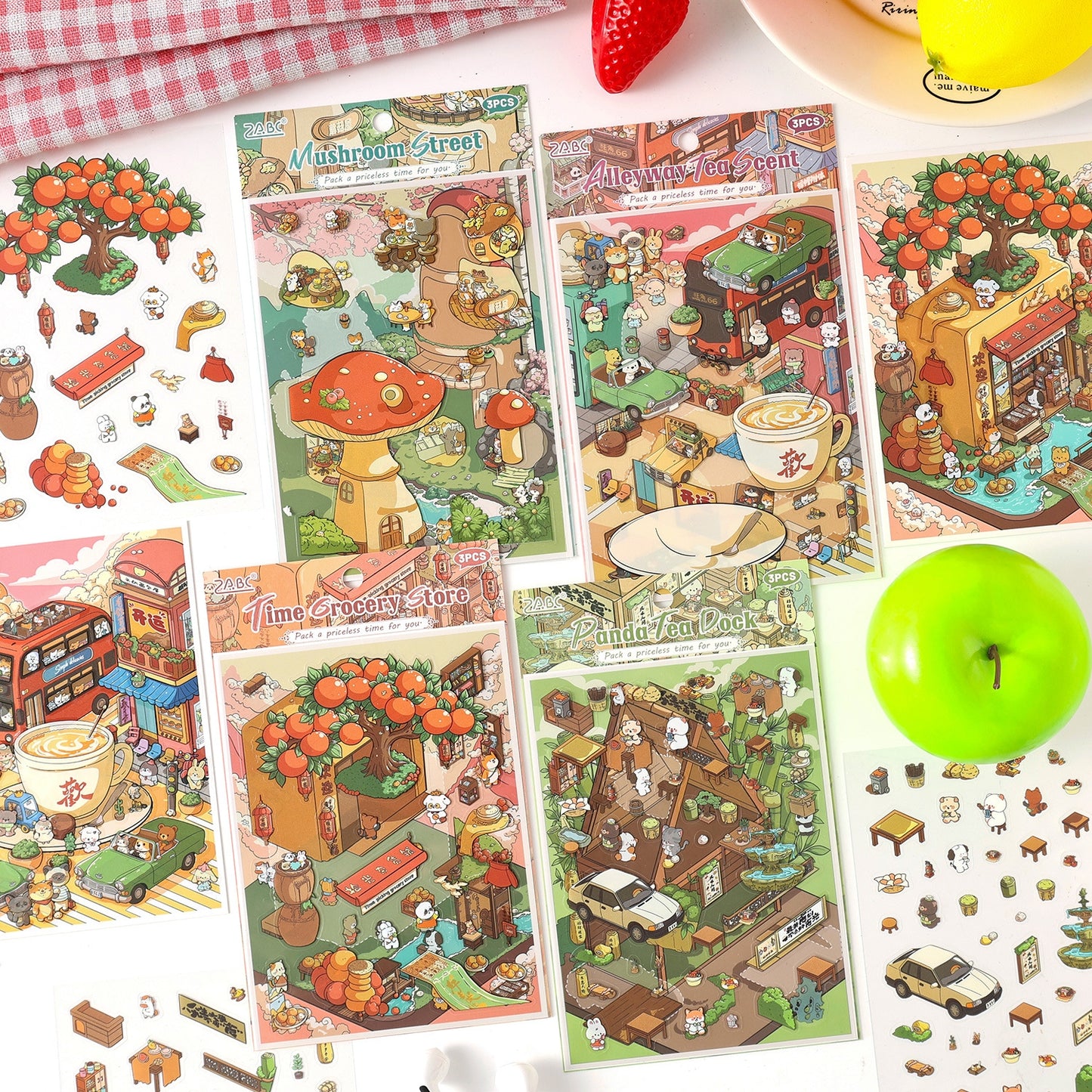 Paw's Town 3D Sticker | 4 Cute Miniature Scenes