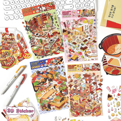 Tiny Shops 3D Sticker | 4 Cute Miniature Scenes