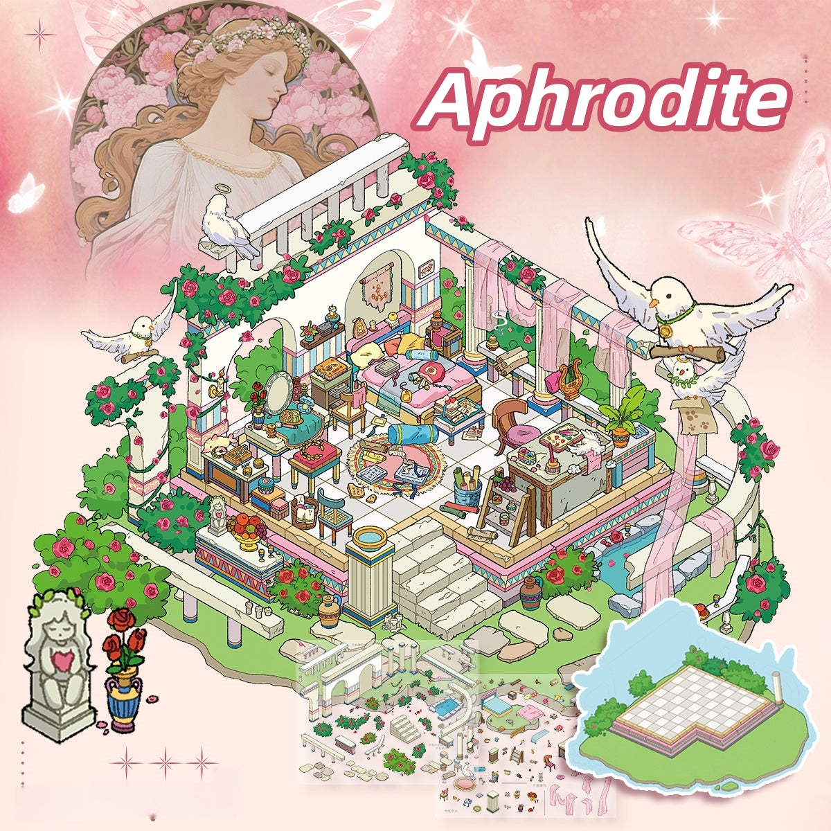 Goddess House 3D Sticker | 4 Cute Miniature Scenes