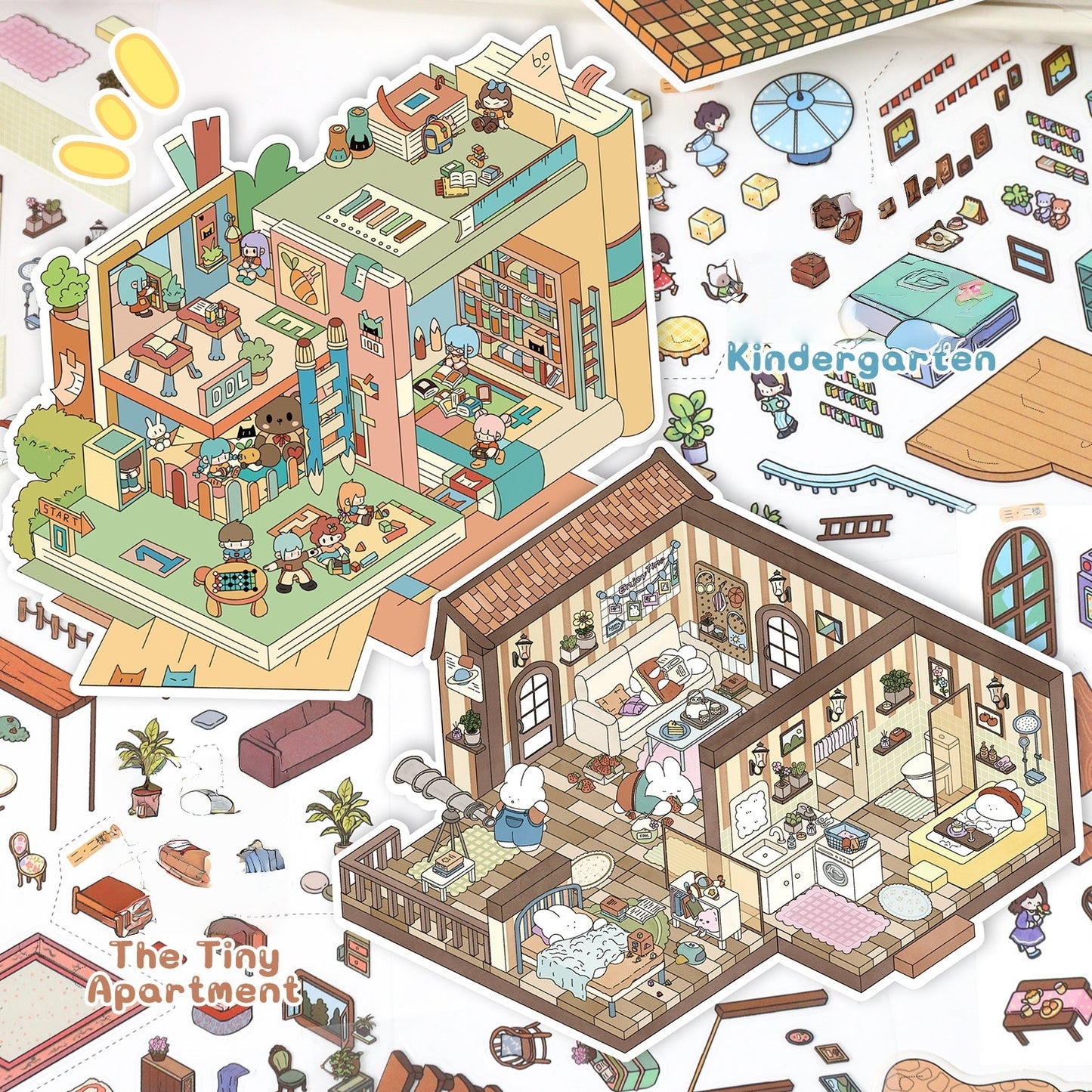 Cute Daily Life 3D Sticker | 4 Cute Miniature Scenes