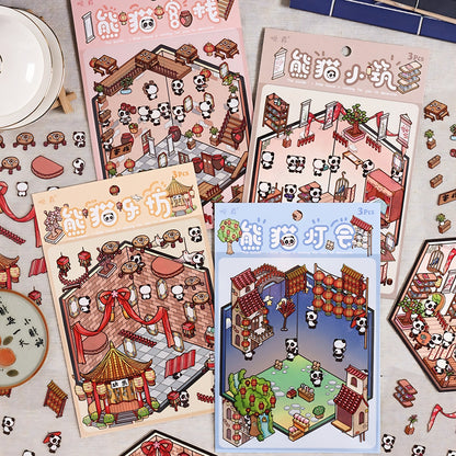 Panda Shop 3D Sticker | 4 Cute Miniature Scenes