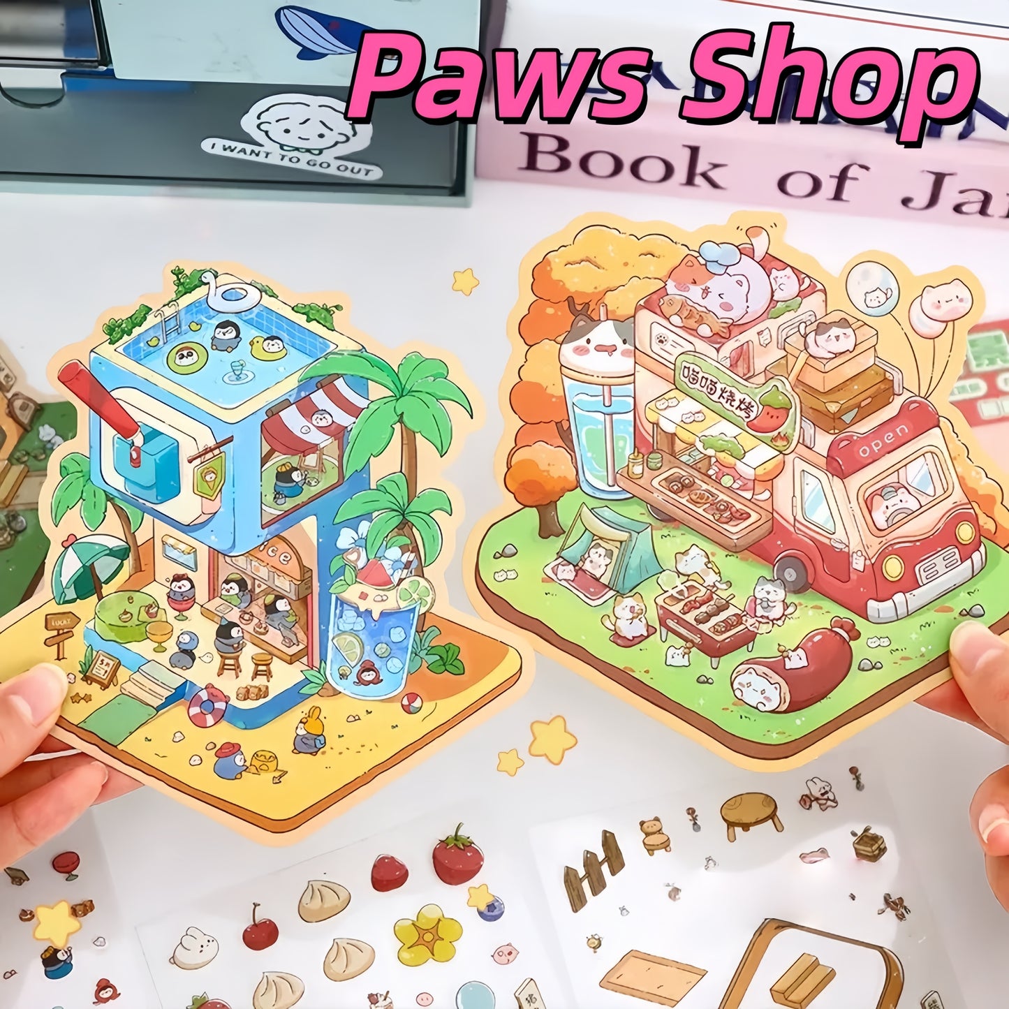Paws Shop 3D Sticker | 4 Cute Miniature Scenes