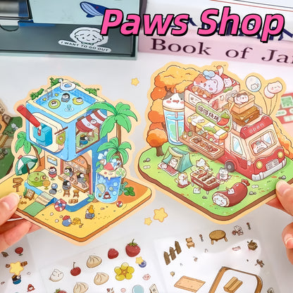 Paws Shop 3D Sticker | 4 Cute Miniature Scenes
