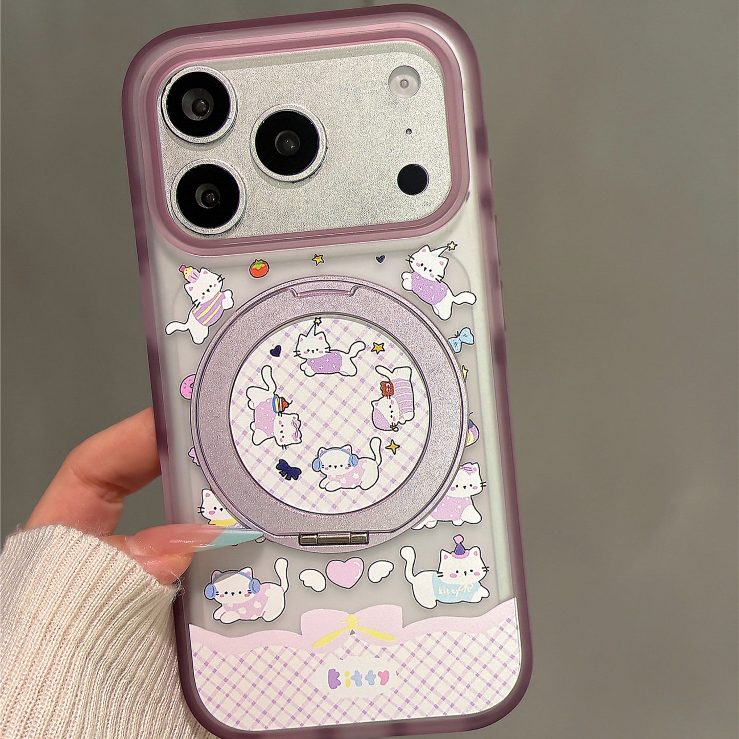 Purple Heart Cat Stand Acrylic Phone Case
