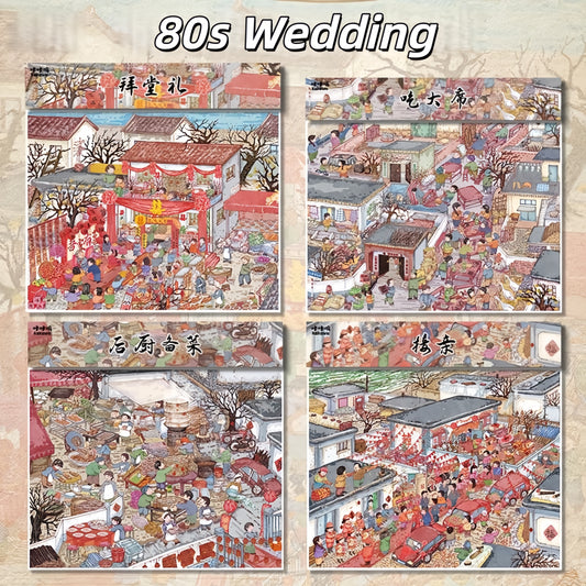 80s Wedding 3D Sticker | 4 Cute Miniature Scenes