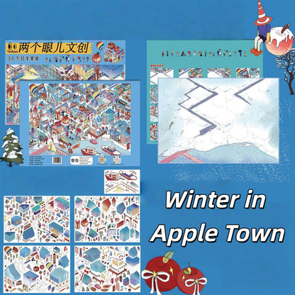 Apple Town 3D Sticker | 2 Cute Miniature Scenes
