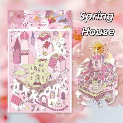 Four Seasons House 3D Sticker | 4 Cute Miniature Scenes
