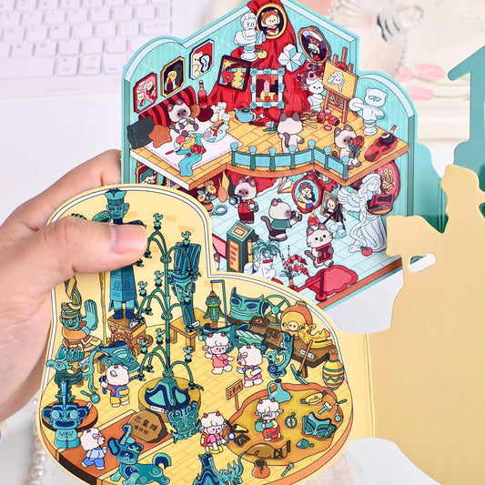 Exhibition Hall 3D Sticker | 4 Cute Miniature Scenes