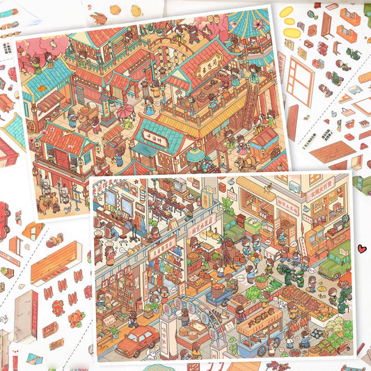City’s Chronicles 3D Sticker | 2 Cute Miniature Scenes
