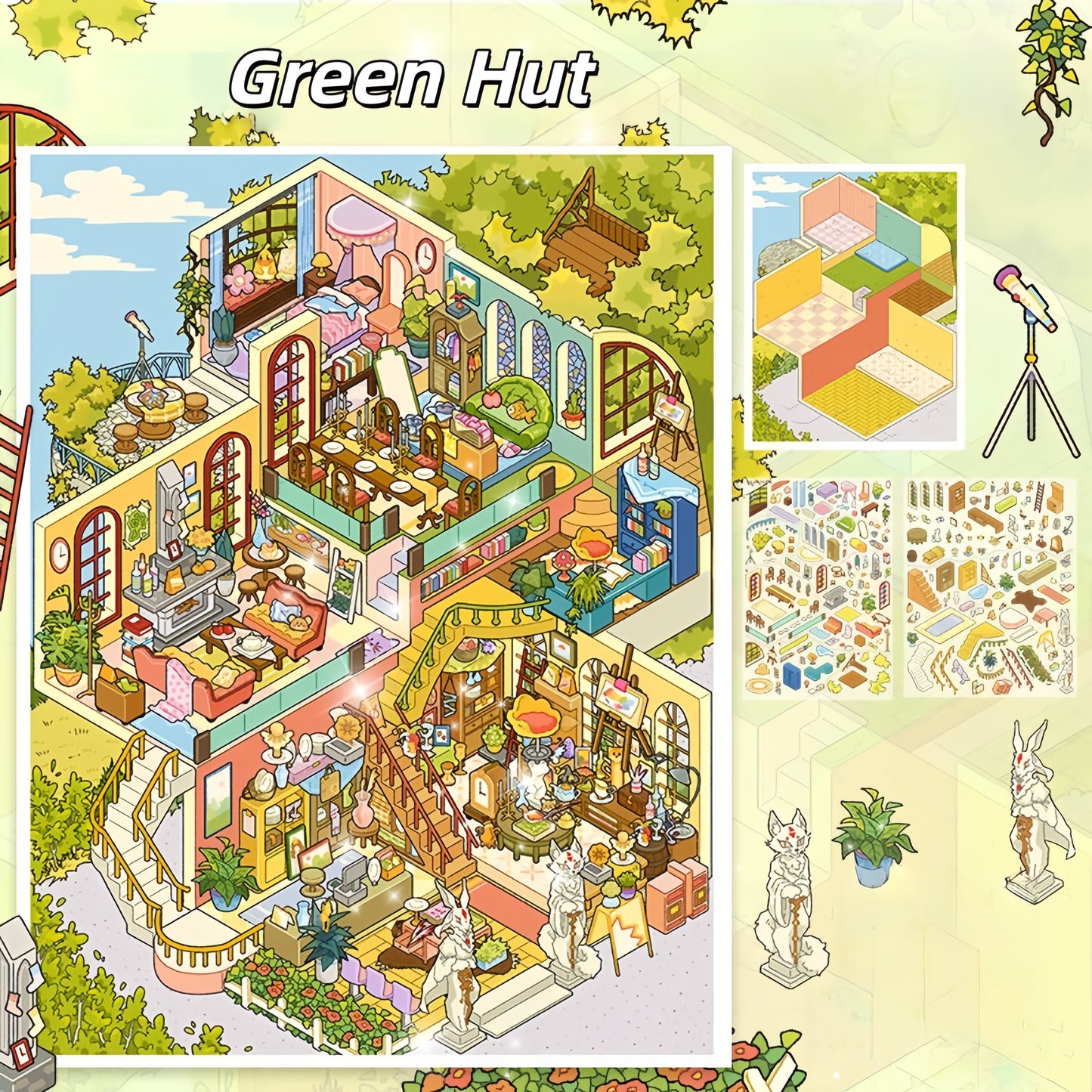 Dreamy Village 3D Sticker | 4 Cute Miniature Scenes