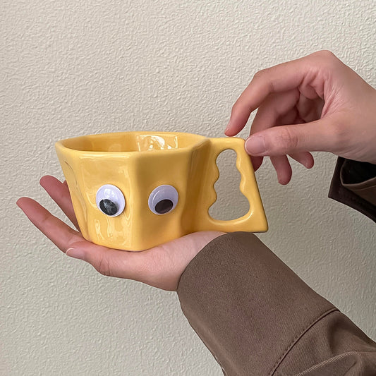 Solid-color Octagonal Mug with Eyes Ceramic Mug