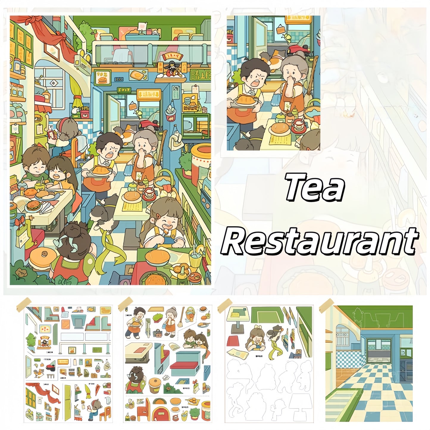 Busy Shop 3D Sticker | 4 Cute Miniature Scenes