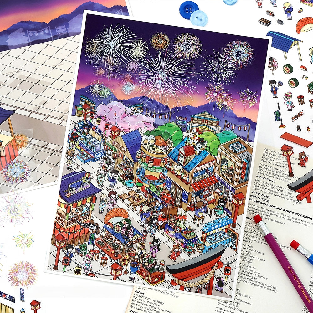 Life in Japan 3D Sticker | 4 Cute Miniature Scenes