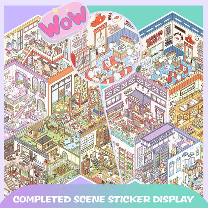 Tiny Animal Life 3D Sticker Material Book – Life in Progress (6 Scenes) | Business Countdown (6 Scenes)