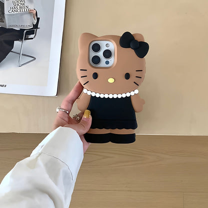 Chic Pearl Necklace Cat Silicone Phone Case