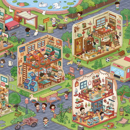 Childhood Town 3D Sticker | 5 Cute Miniature Scenes