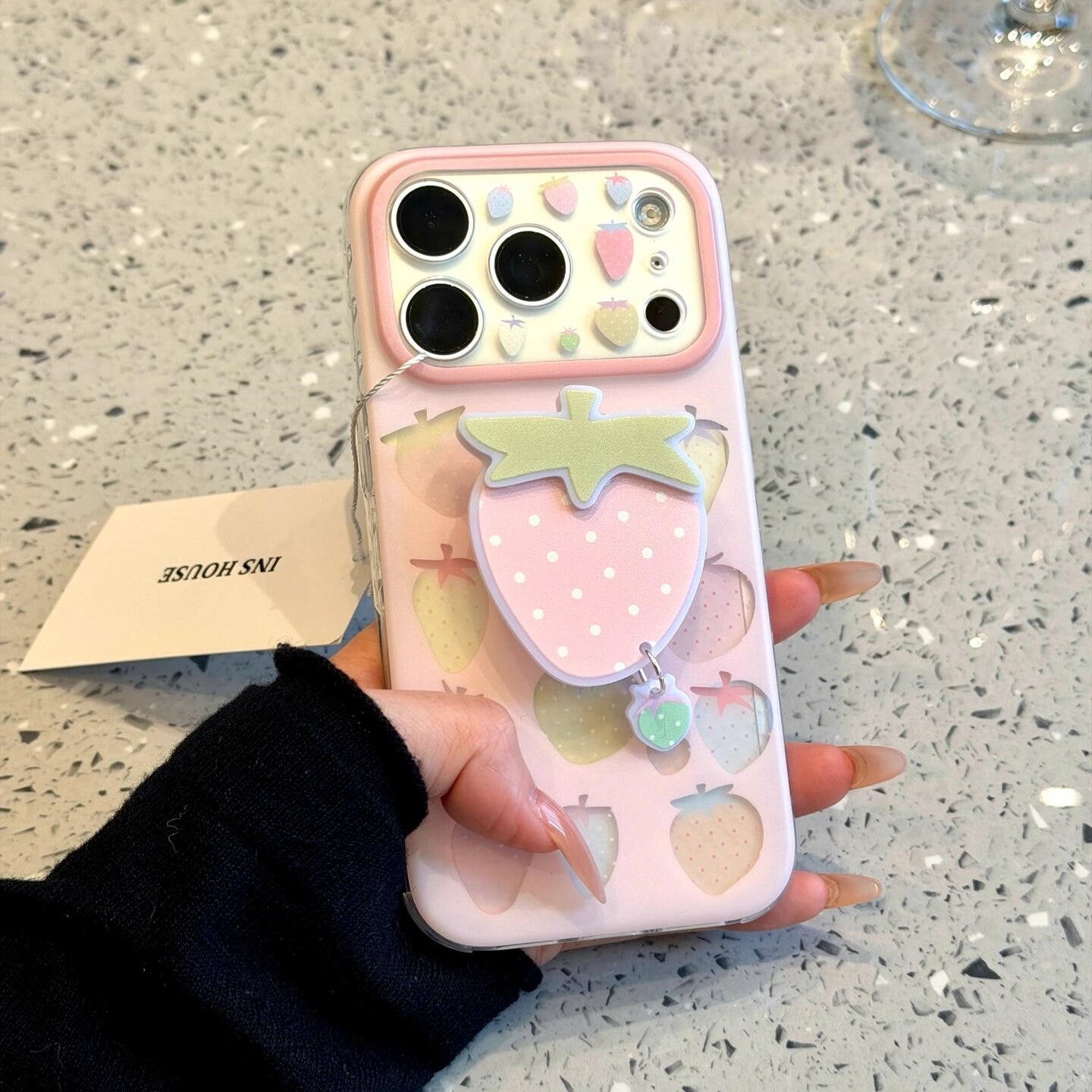 Hollow Pink Strawberry Magnetic Stand Acrylic Phone Case