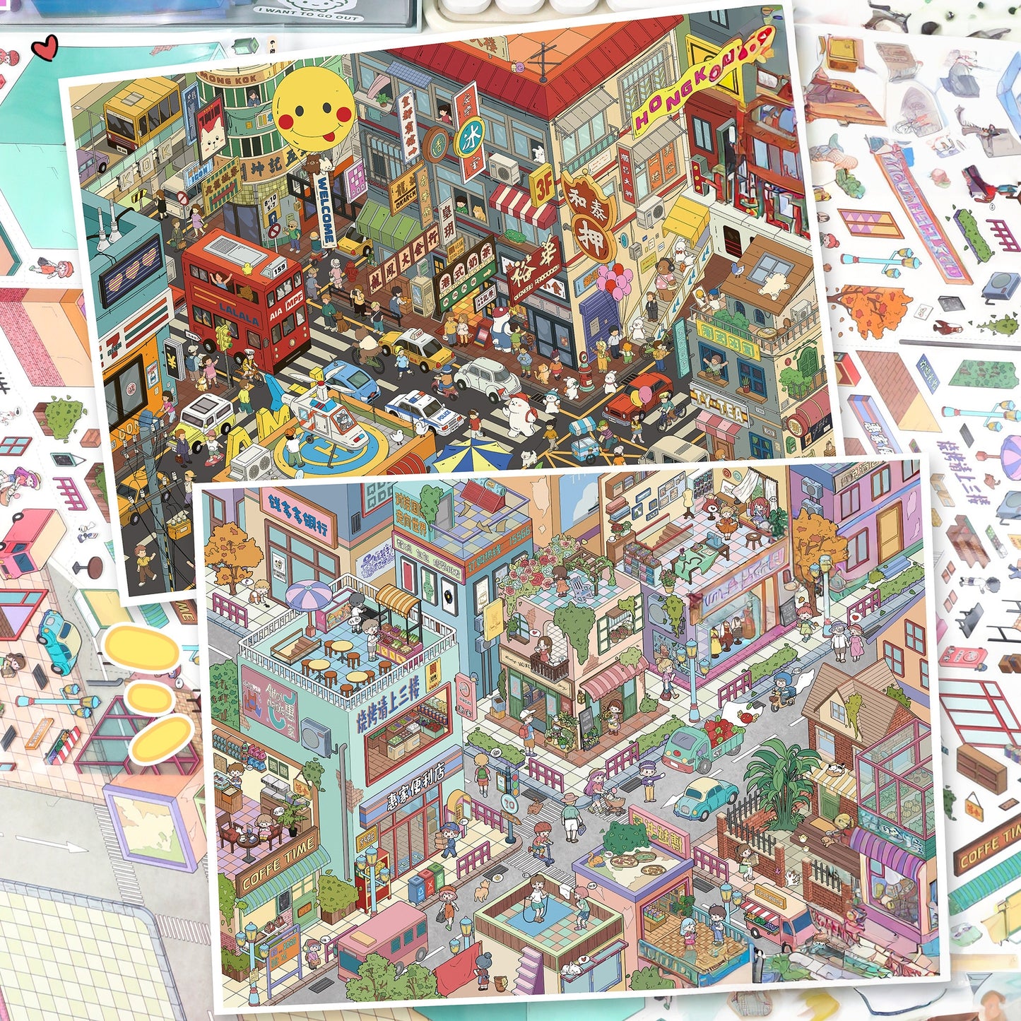 Streetscape 3D Sticker | 2 Cute Miniature Scenes