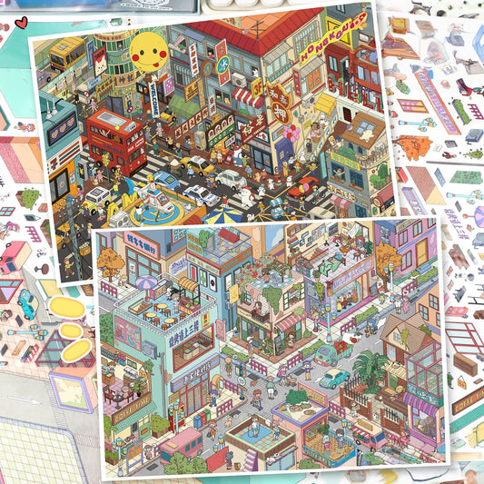 Streetscape 3D Sticker | 2 Cute Miniature Scenes