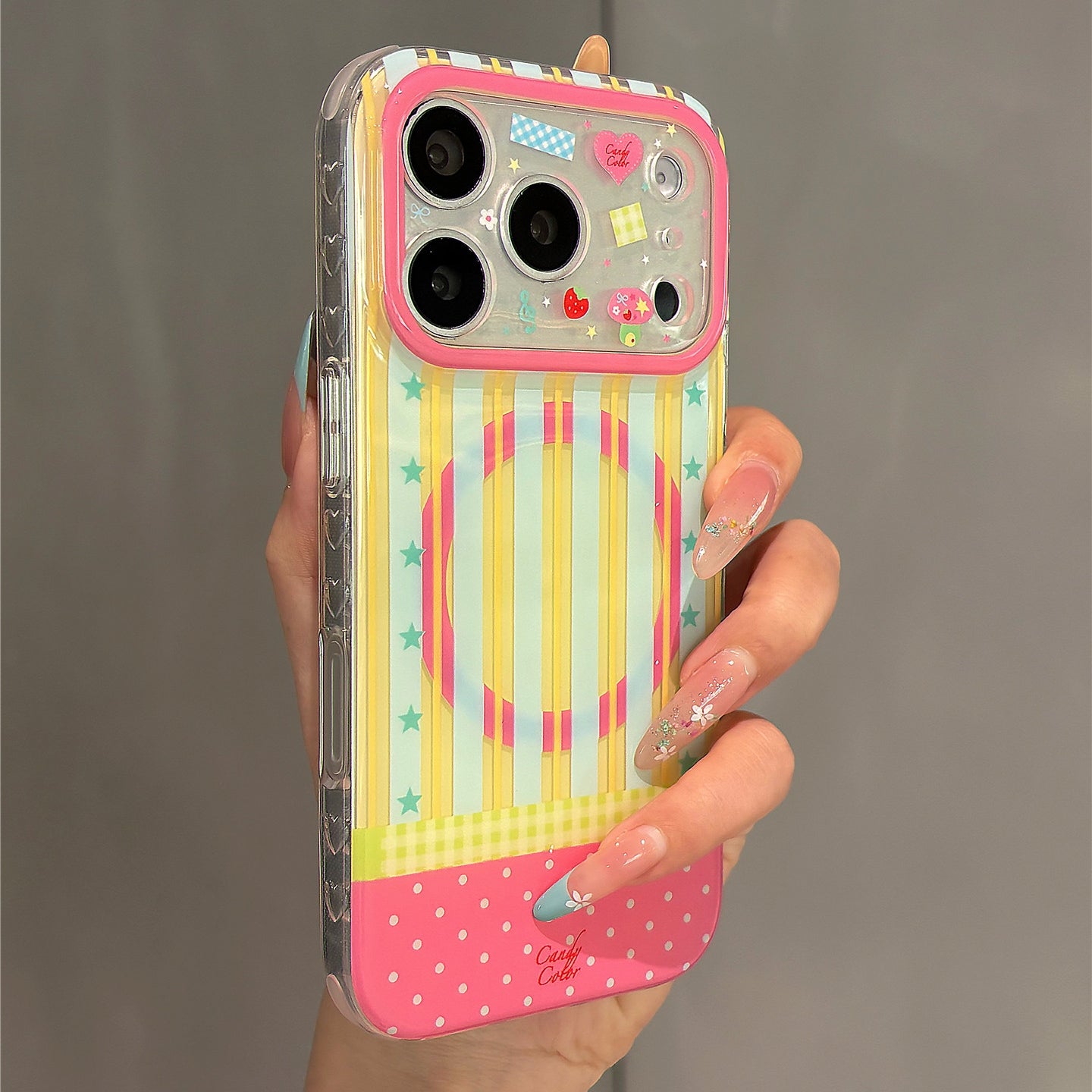 Pink and Yellow Striped Mushroom Magnetic Stand Acrylic Phone Case