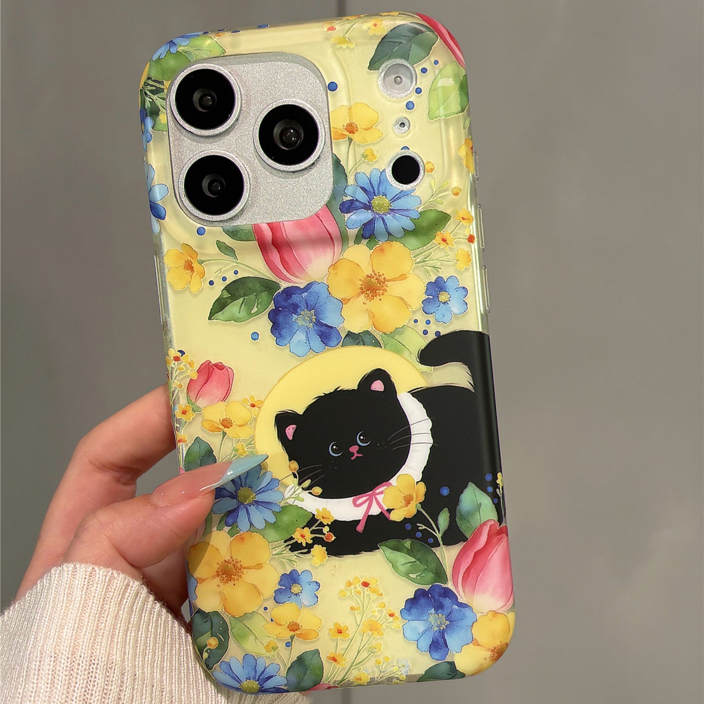 Oil Painting Flower Cat Acrylic Phone Case