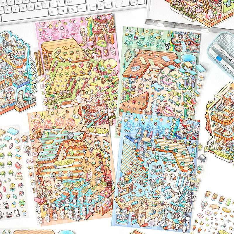Four Seasons House 3D Sticker | 4 Cute Miniature Scenes