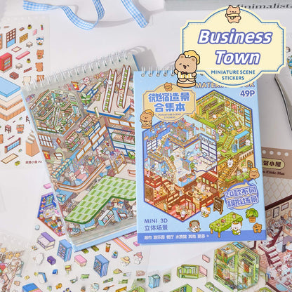 Cute Animal Business Town 3D Sticker Book