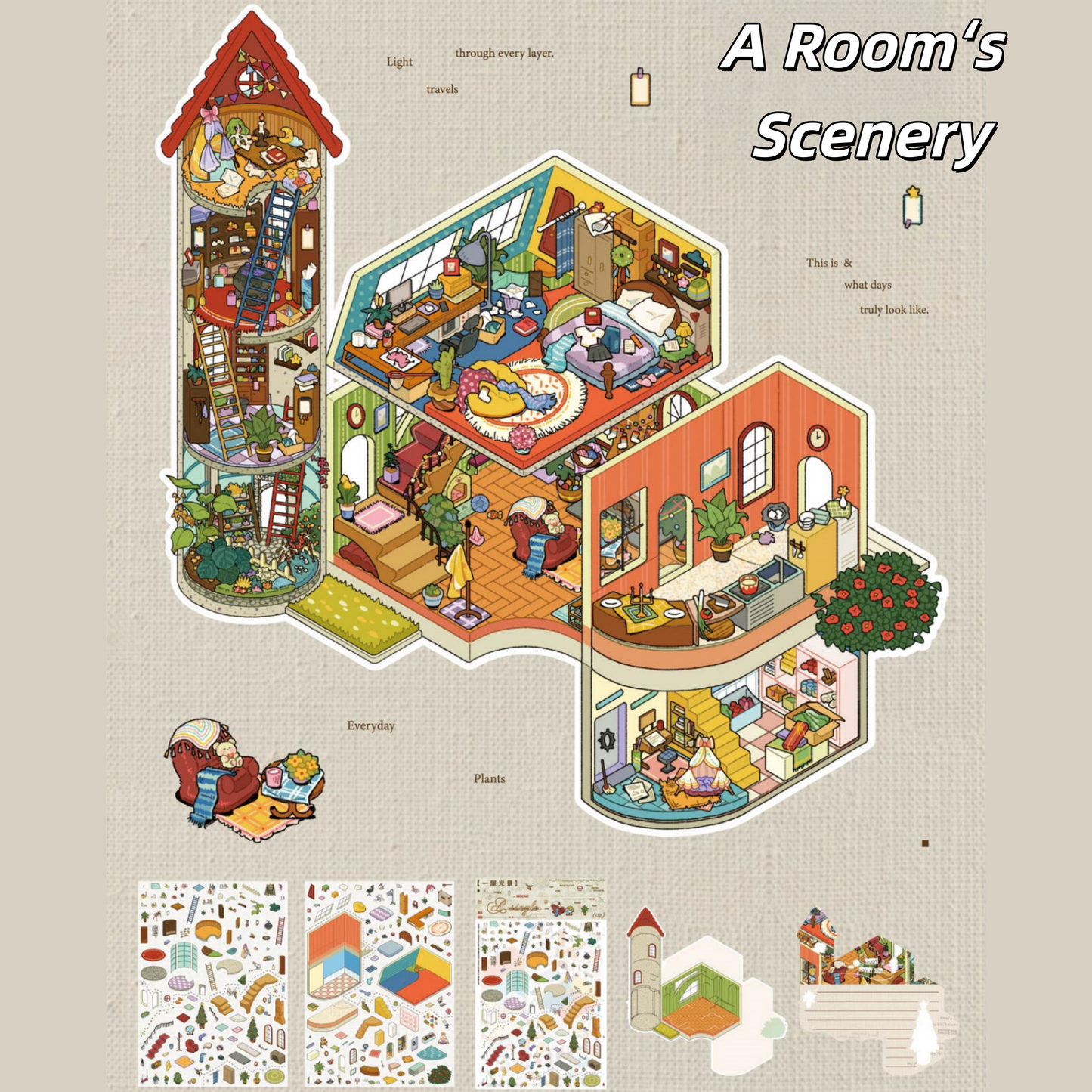 Private Residence 3D Sticker | 5 Cute Miniature Scenes
