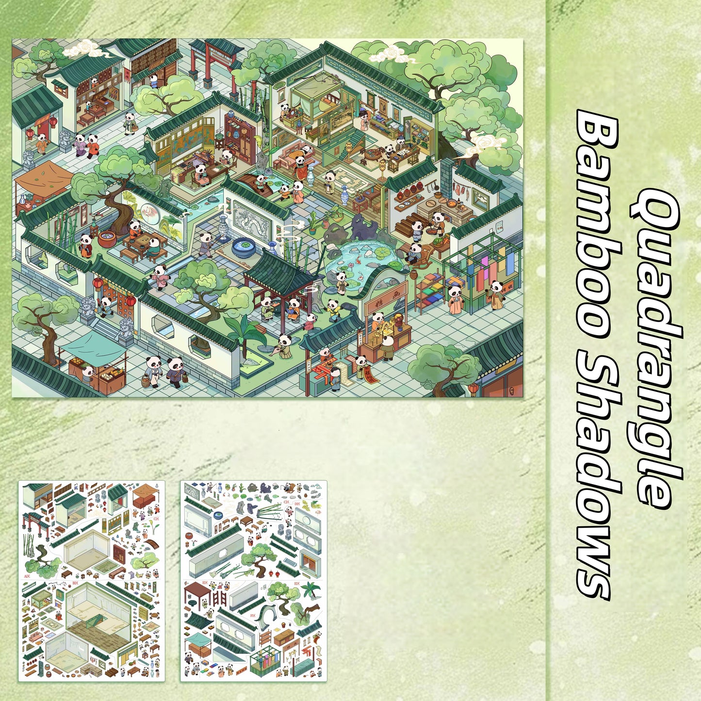 Whispering Wind Pavilion 3D Sticker | 4 Cute Miniature Scenes