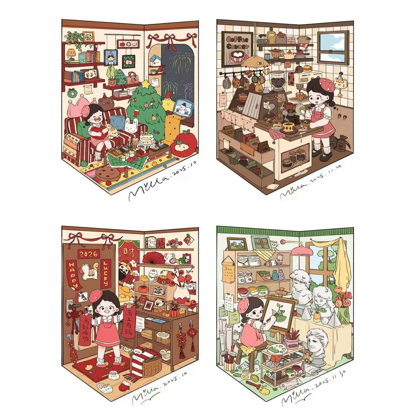 Stories in the Corner 3D Sticker | 4 Cute Miniature Scenes