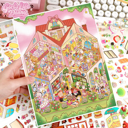 Rabbit Town 3D Sticker | 2 Cute Miniature Scenes