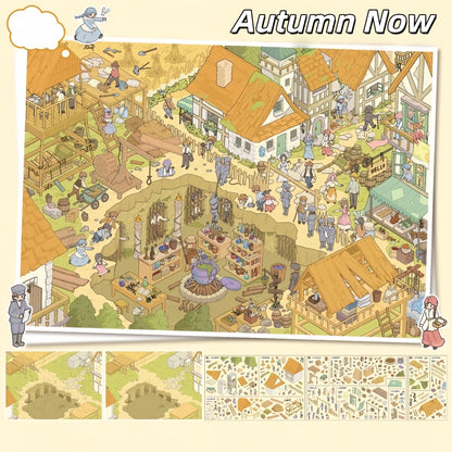 Golden Season 3D Sticker | 2 Cute Miniature Scenes