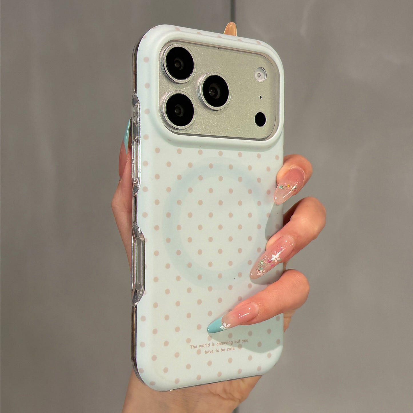 Mint Green Polka Dots Star Magnetic Stand Acrylic Phone Case
