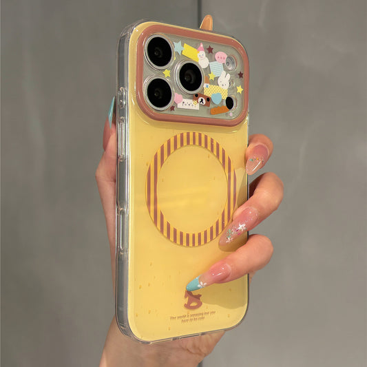 Pastel Yellow Cute Bear and Star Magnetic Stand Acrylic Phone Case
