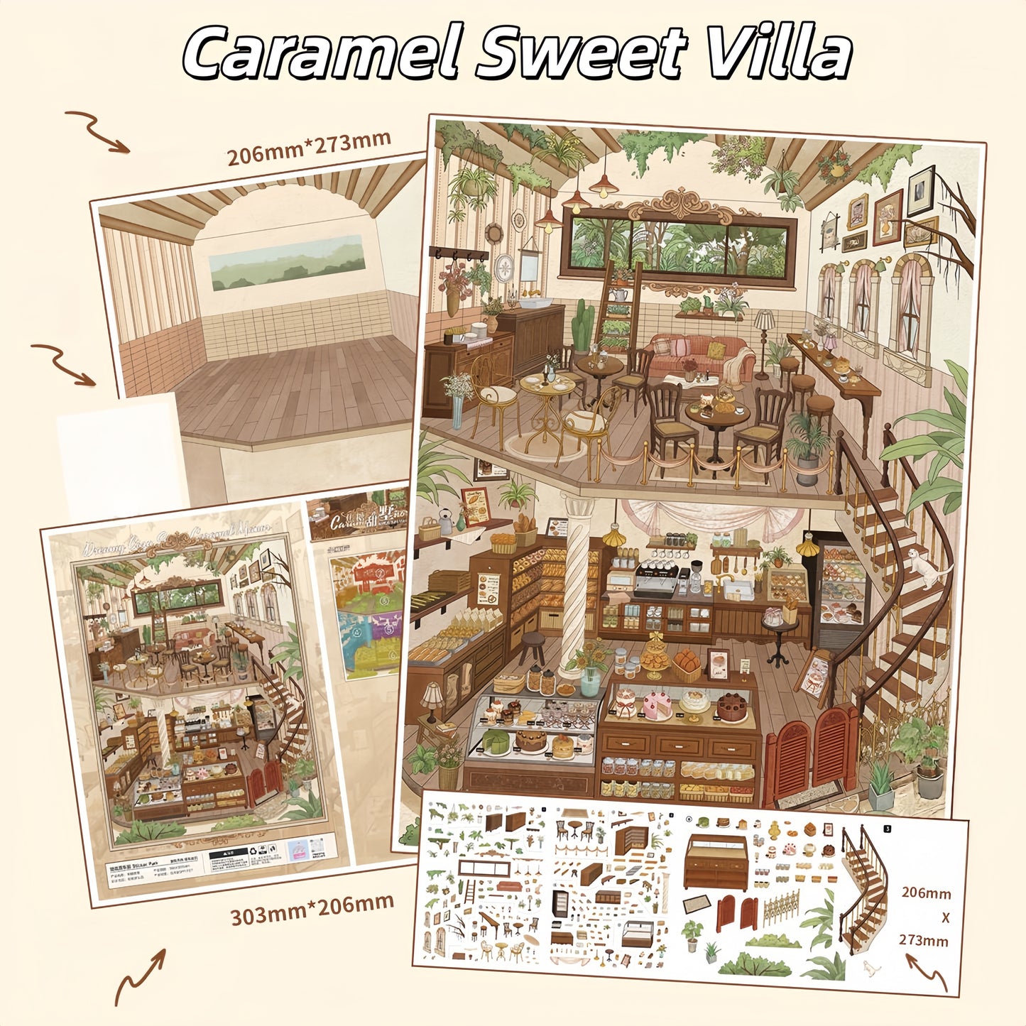 Gilded Dreams 3D Sticker | 4 Cute Miniature Scenes