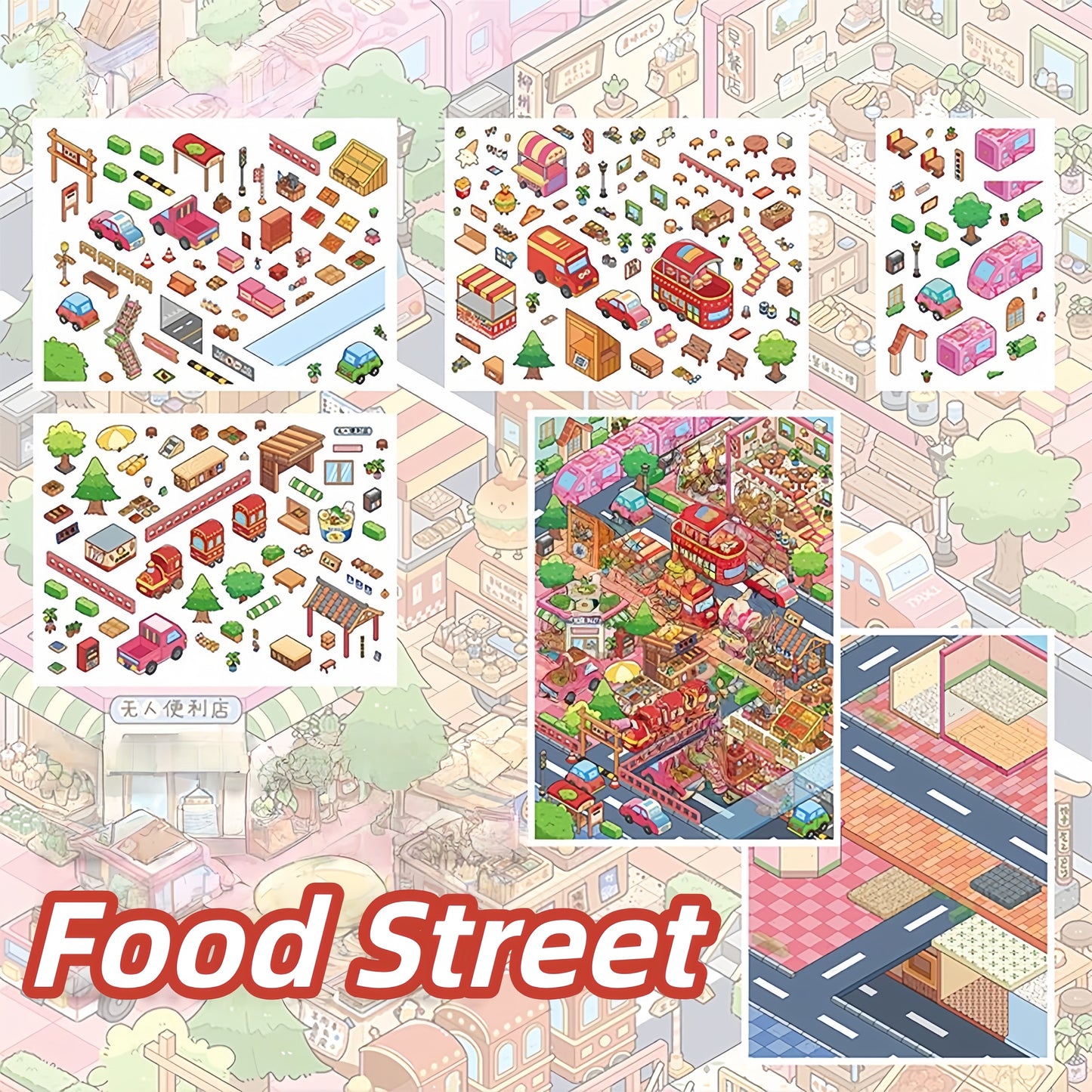 Life in the Town 3D Sticker | 3 Cute Miniature Scenes