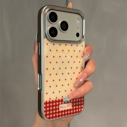 Red Checkered Star Magnetic Stand Acrylic Phone Case