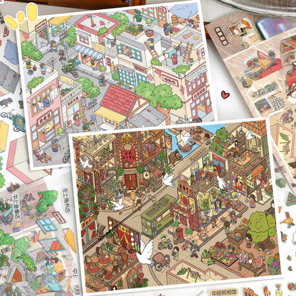 Old Street 3D Sticker | 2 Cute Miniature Scenes