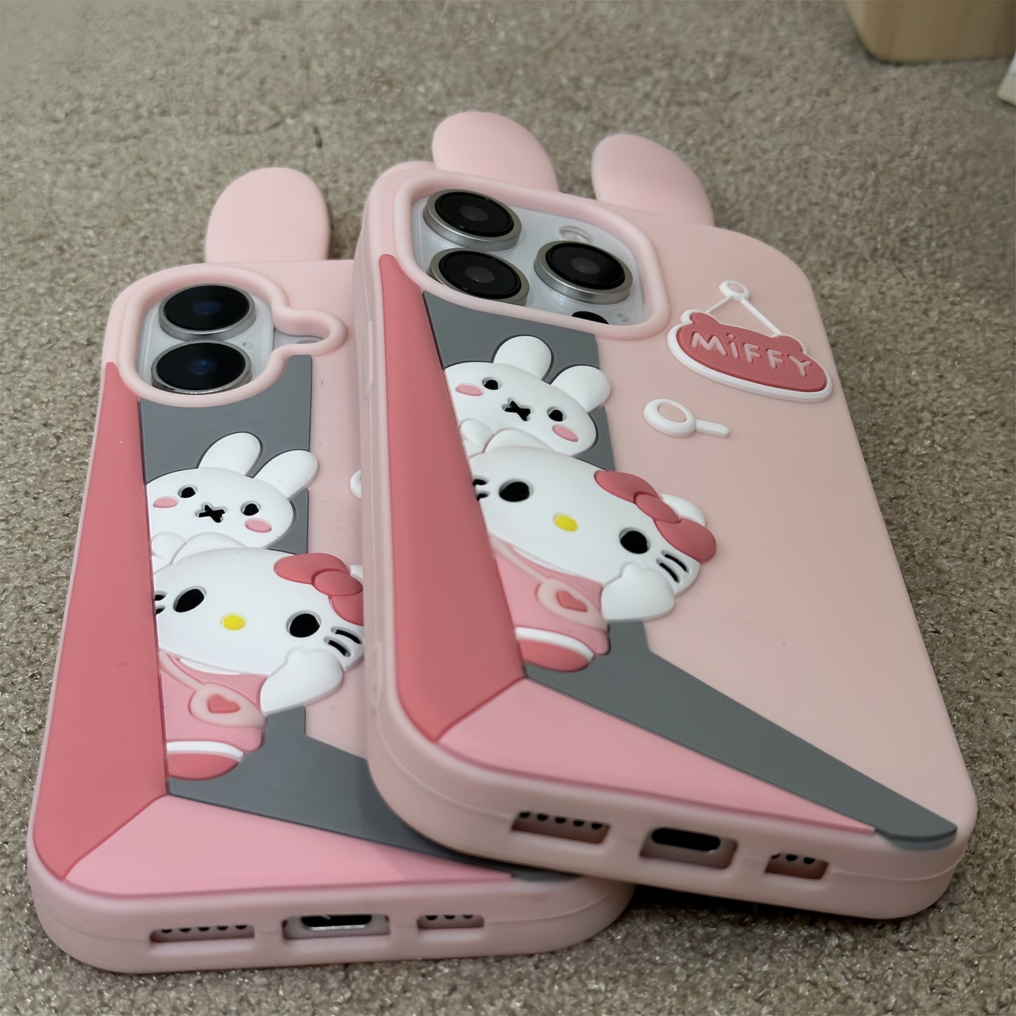 Cat and Bunny Waving Hello Silicone Phone Case
