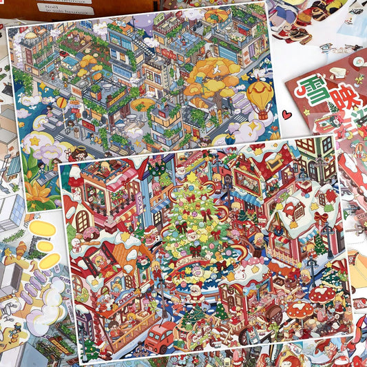 Busy Town 3D Sticker | 2 Cute Miniature Scenes