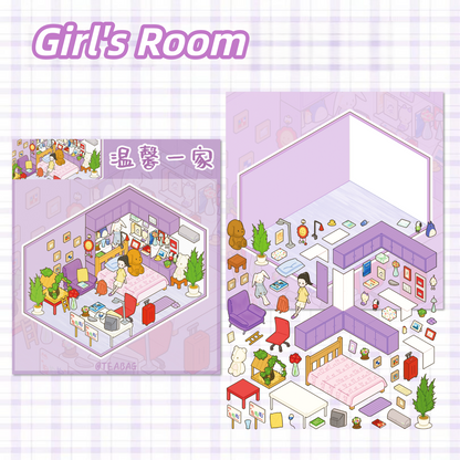 A Warm Family 3D Sticker | 5 Cute Miniature Scenes