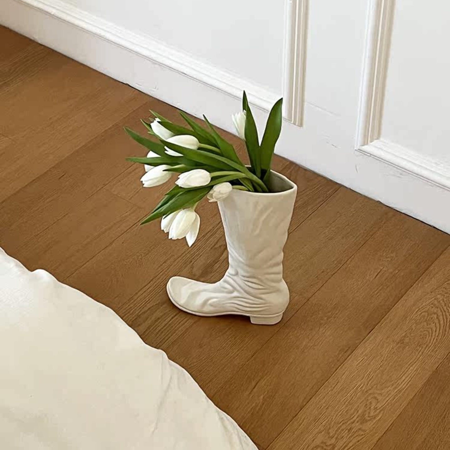 White Boot-Shaped Ceramic Vase