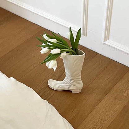 White Boot-Shaped Ceramic Vase