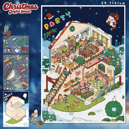 Merry Christmas 3D Sticker | 4 Cute Miniature Scenes