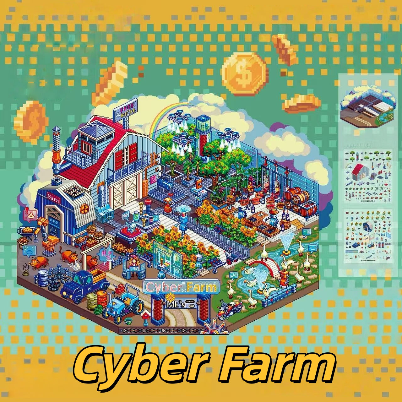 Cyberpunk Farm 3D Sticker | 2 Cute Miniature Scenes