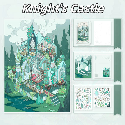 Western Fantasy Castle 3D Sticker | 4 Cute Miniature Scenes