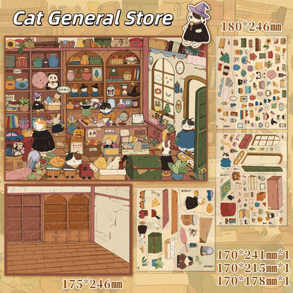 Cat Shops 3D Sticker | 2 Cute Miniature Scenes