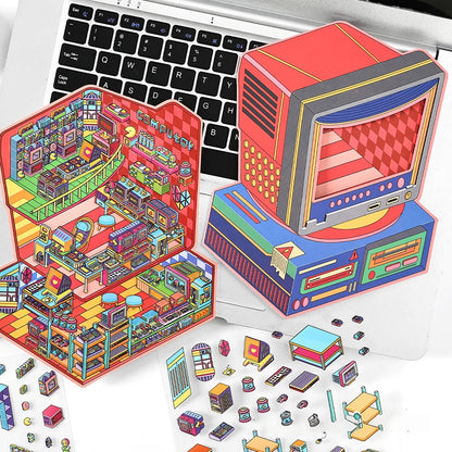 Tiny Shops 3D Sticker | 4 Cute Miniature Scenes